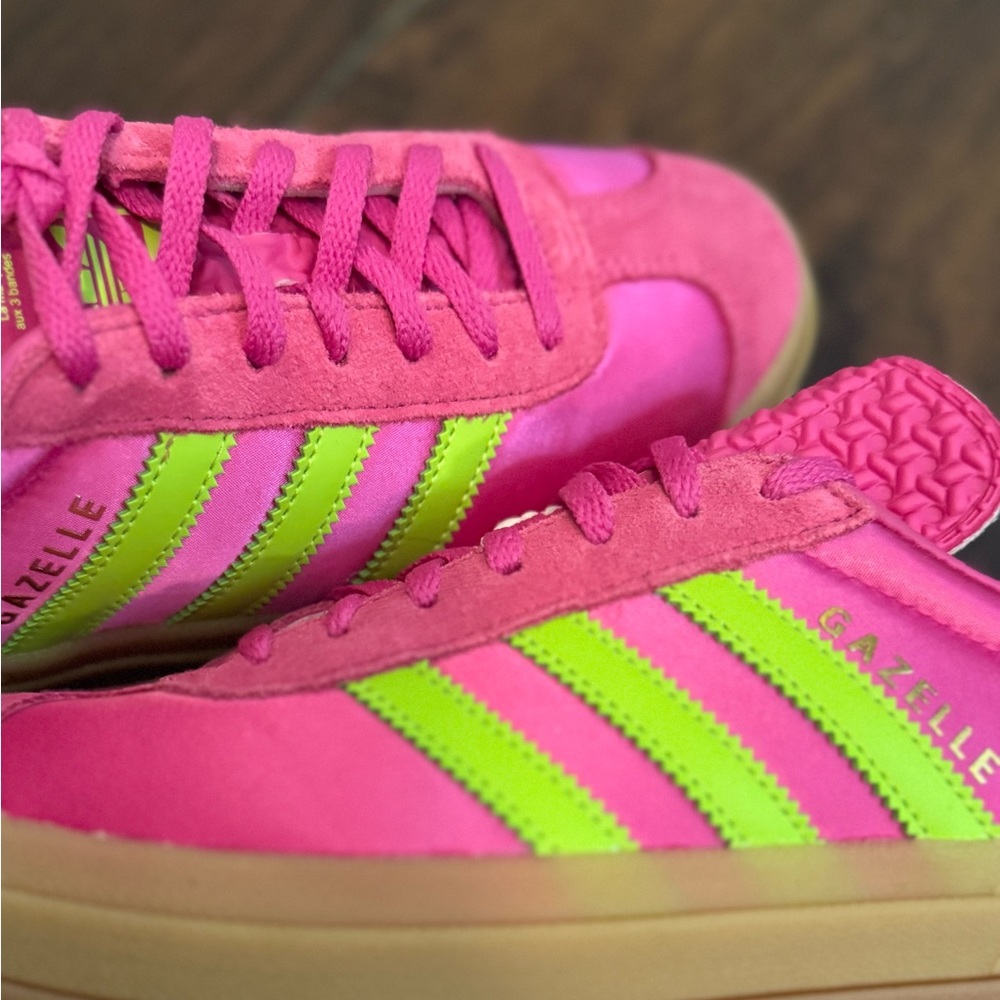 adidas Gazelle Pink & Neon Green Sneakers - Picture 6 of 10